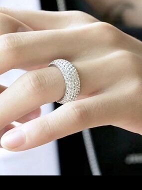 Shiny Inlaid Rhinestone Joint Ring, Tail Ring, Gemstone & Crystal Decor,size 8